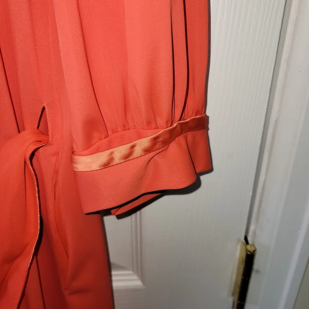 Nylon Robe Satin Trim‎ M Orange 3/4 Sleeve Gossard Artemis Button Front Vintage